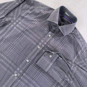 Bugatchi Uomo Shirt Mens XL Classic Gray Tonal Plaid Long Sleeve Cotton Preppy